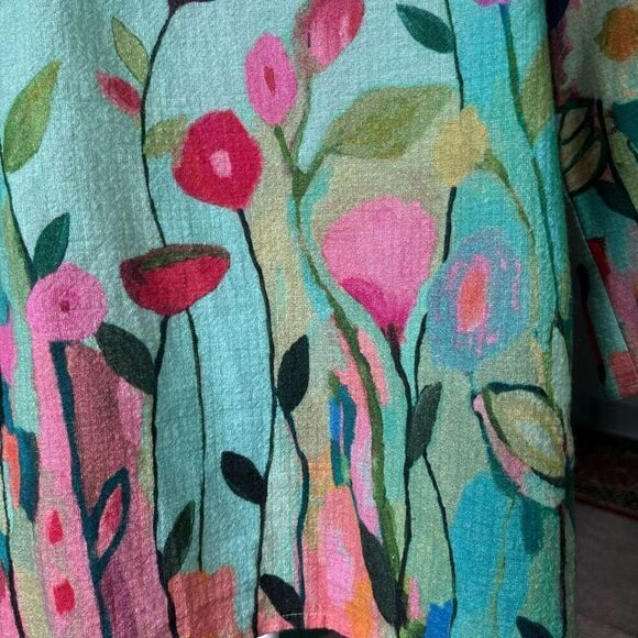 Sharon Young Whimsical Light Green Floral 3/4 sleeve Casual Blouse M - Picture 5 of 8